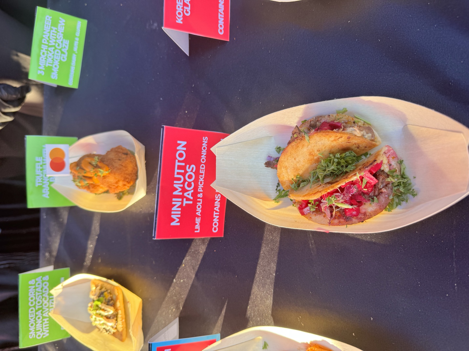 Mini mutton tacos display